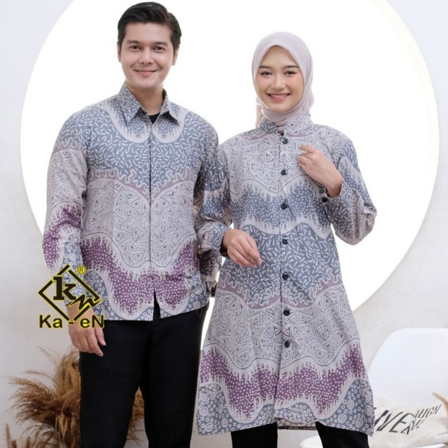 Batik Couple Piramid Lilac Ungu Sarimbit Pasangan Katun Motif M-XXXL Jumbo Lengan Panjang Pendek