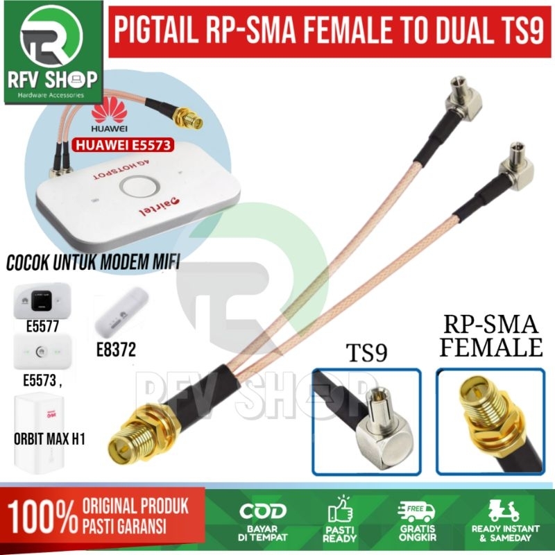 Pigtail Modem Mifi E5573 E5577 E8372 Orbit max H1 RPSMA female to dual TS9