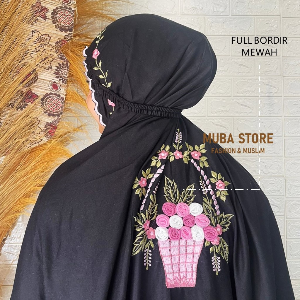 Mukena Terusan Bordir Bunga Tile Katun Rayon Premium Adem Mewah Exclusive