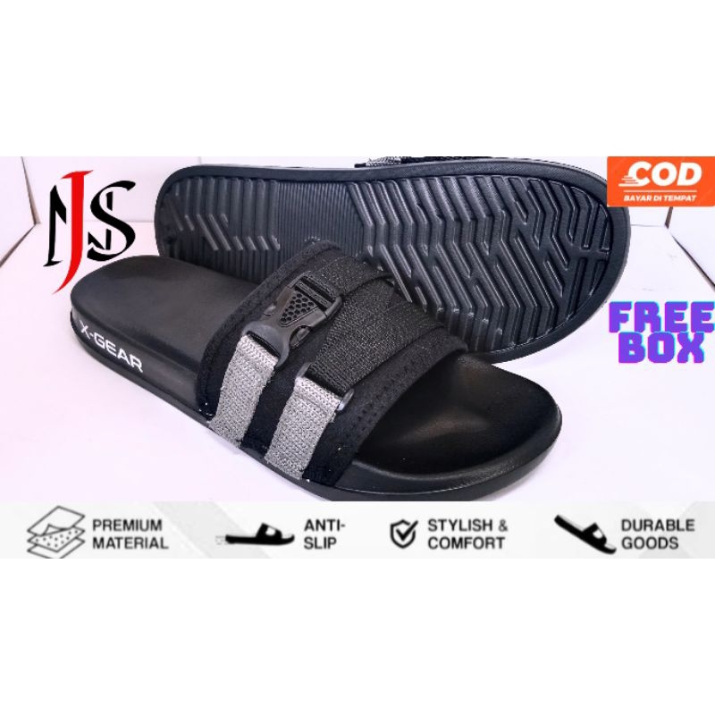 Sandal/Sandal Pria dan wanita/Sandal Slip On/Sandal Pylon/Klik FREEBOX X-GEAR(Sol Hitam)