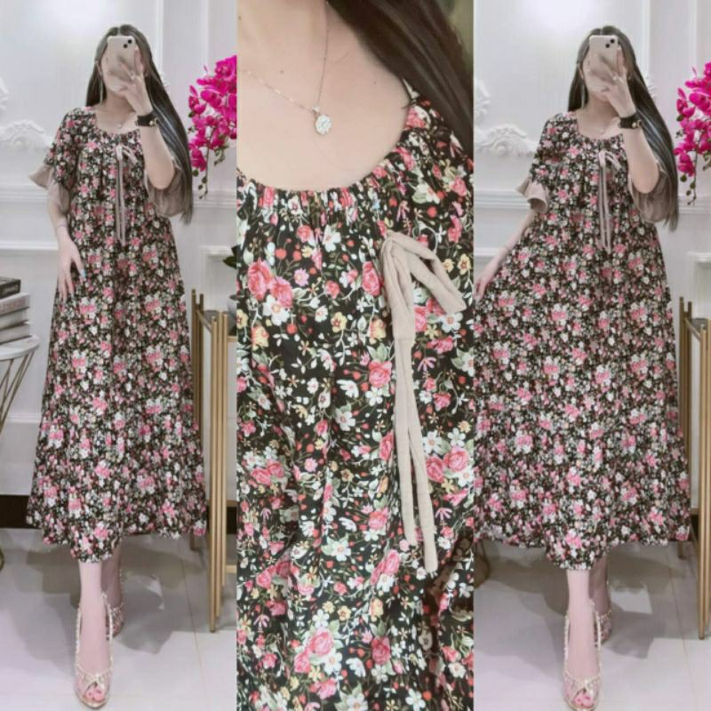 FIRLY DRESS FUJI RAYON PREMIUM KEKINIAN | MOTIF BUNGA KECIL
