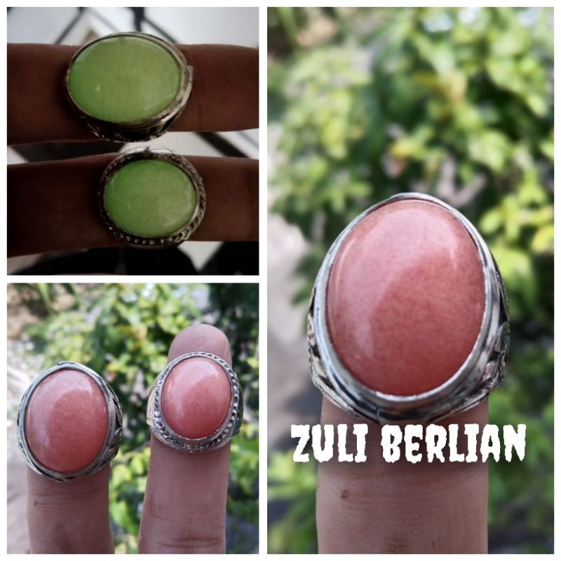 Cincin batu akik pospor merah muda nyala hijau di kegelapan