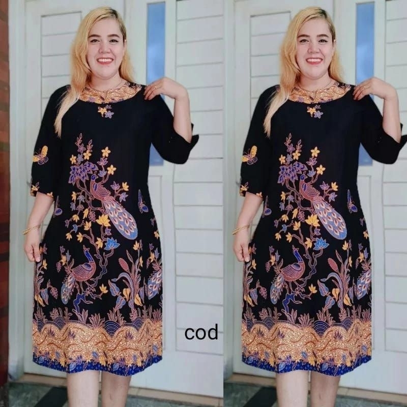 Dress Dres Batik Tunik Jumbo Modern - Atasan Batik Wanita Terbaru - Baju Batik Wanita