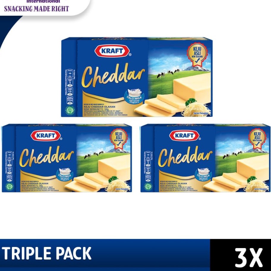 

DiSkon Kraft Keju Cheddar Blok 15g Keju asli dari susu New Zealand triple pack