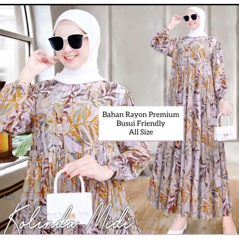 MIDI DRESS WANITA RAYON  / GAMIS RAYON ADEM BUMIL BUSUI FRIENDLY JUMBO-Kolinda Lave