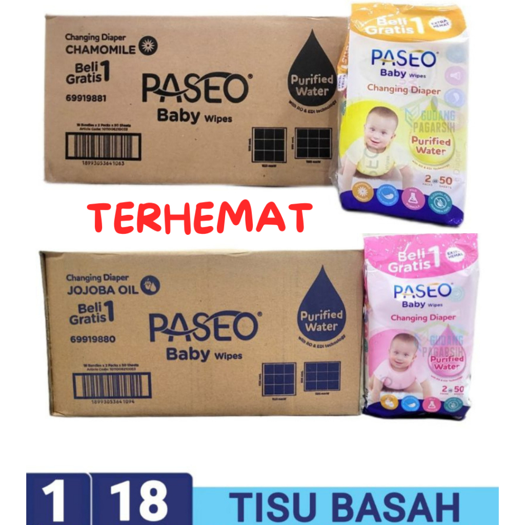 Tisu PASEO BABY WIPES tissue Basah 50 sheet BUY 1 GET 1  1 DUS/KARTON