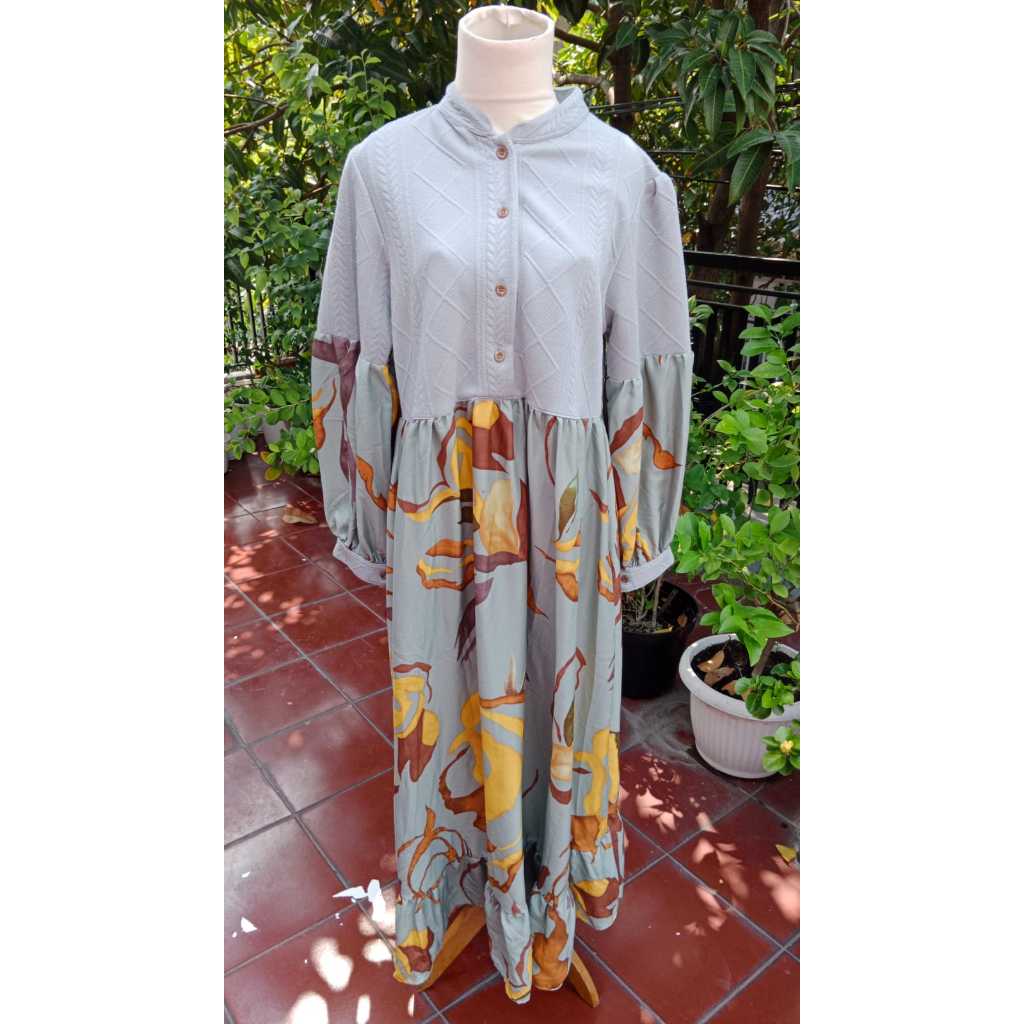 GAMIS TEENAGER BAHAN KNIT MIX SHAKILA PRINTING