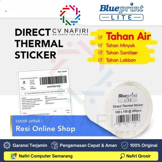 

KERTAS STIKER BLUEPRINT 100X150 ISI 200PCS CETAK RESI LABEL THERMAL TAHAN LAKBAN A6