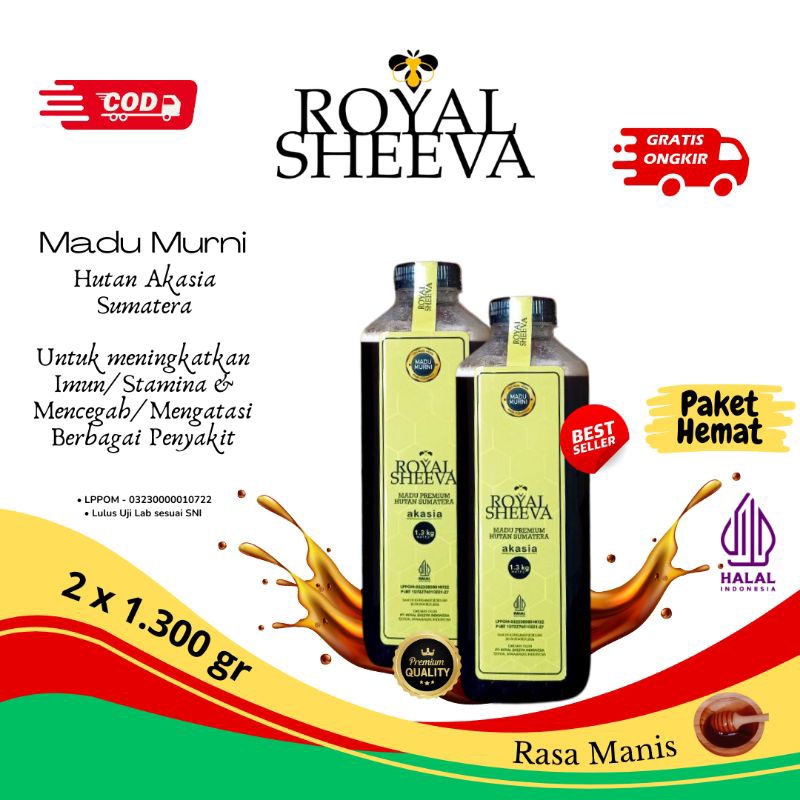 

madu premium royal sheeva hutan akasia madu murni halal mui lulus uji lab paket hemat dua botol 1.300 gr