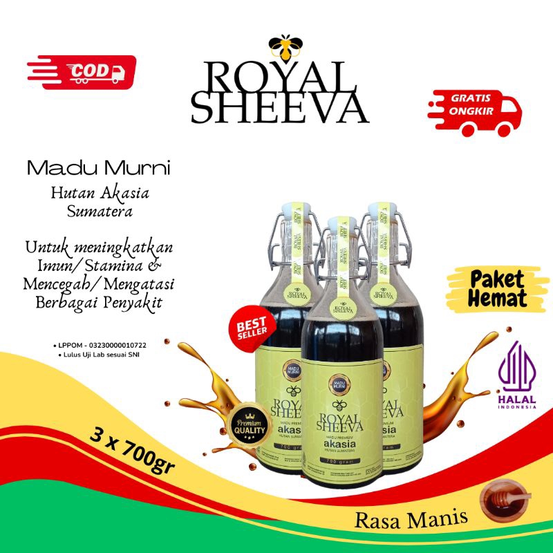 

madu murni royal sheeva halal mui ulus uji lab paket hemat tiga botol 700 gr madu premium hutan sumatera