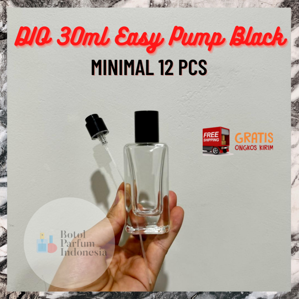BOTOL PARFUM DIO BLACK 30ML EASY PUMP - BOTOL PARFUM KOSONG DIO BLACK - BOTOL PARFUM KACA 30ML