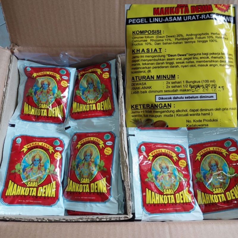 

Jamu (+Daun Dewa) SARI MAHKOTA DEWA [SACHET] pegal linu asam urat