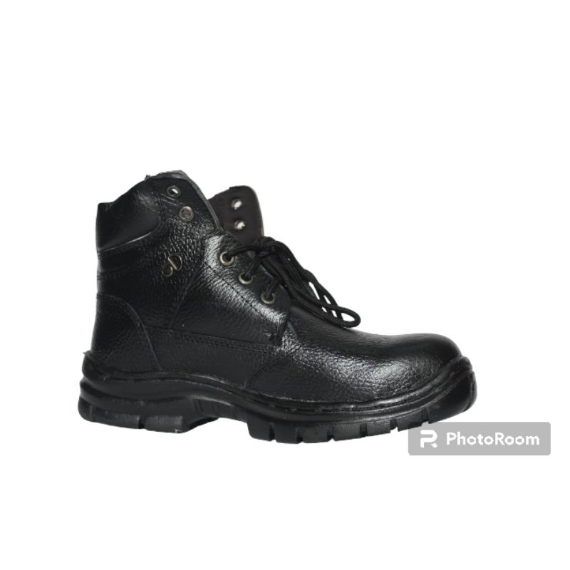 SEPATU SAFETY KRUSHERS TALI HITAM/MURAH KULIT ASLI SOL KARET UJUNG BESI