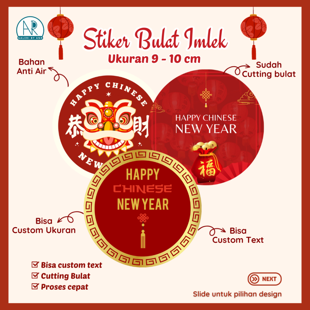 

Stiker Imlek Bulat 9-10 cm anti air custom | sticker label bulat imlek CNY chinese new year sincia Lunar New Year tahun baru cina ucapan label Free Custom Bisa COD