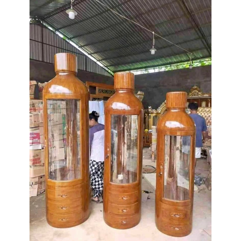 almari hias botol lemari hias botol lemari botol kayu jati lemari hias botol termurah