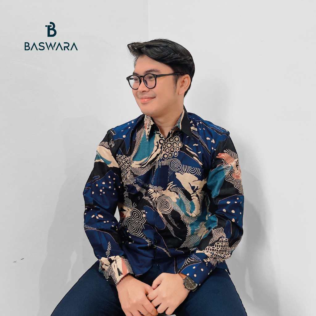 Baswara Kemeja Batik Lengan Panjang Biru Dongker A68