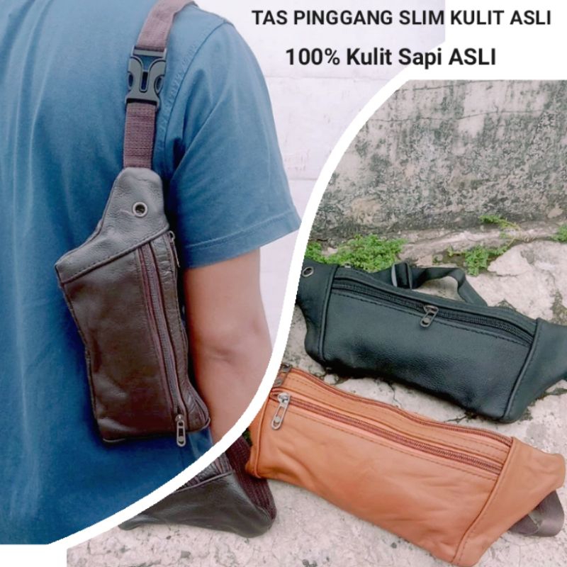 (COD)Tas pinggang Kulit Tas Slempang kulit Tas waistbag kulit tas Pinggang pria dan wanita.