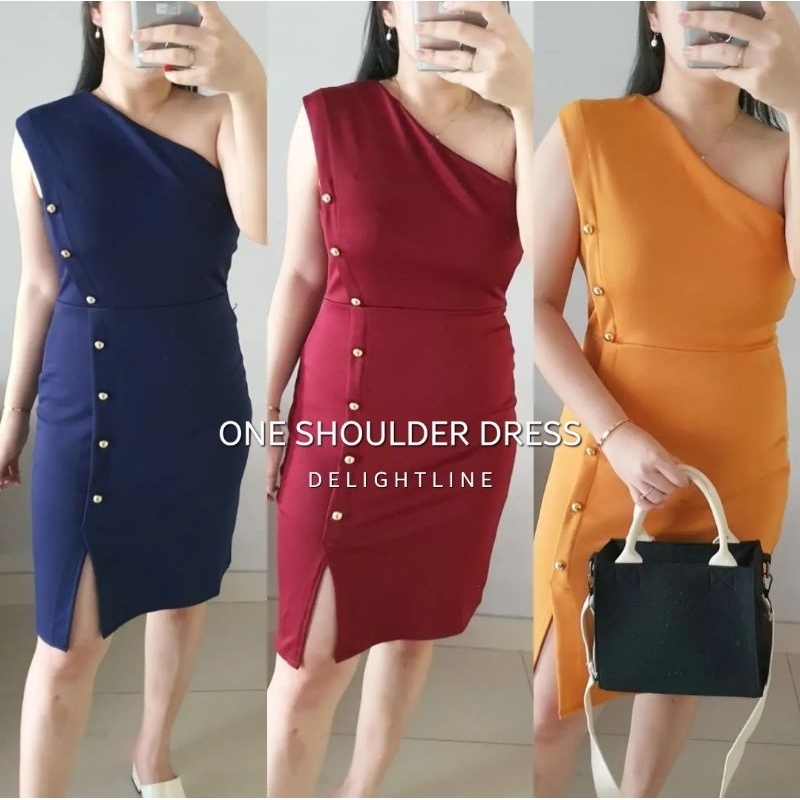 DELIGHTLINE - ONE SHOULDER SLIT SCUBA DRESS PARTY