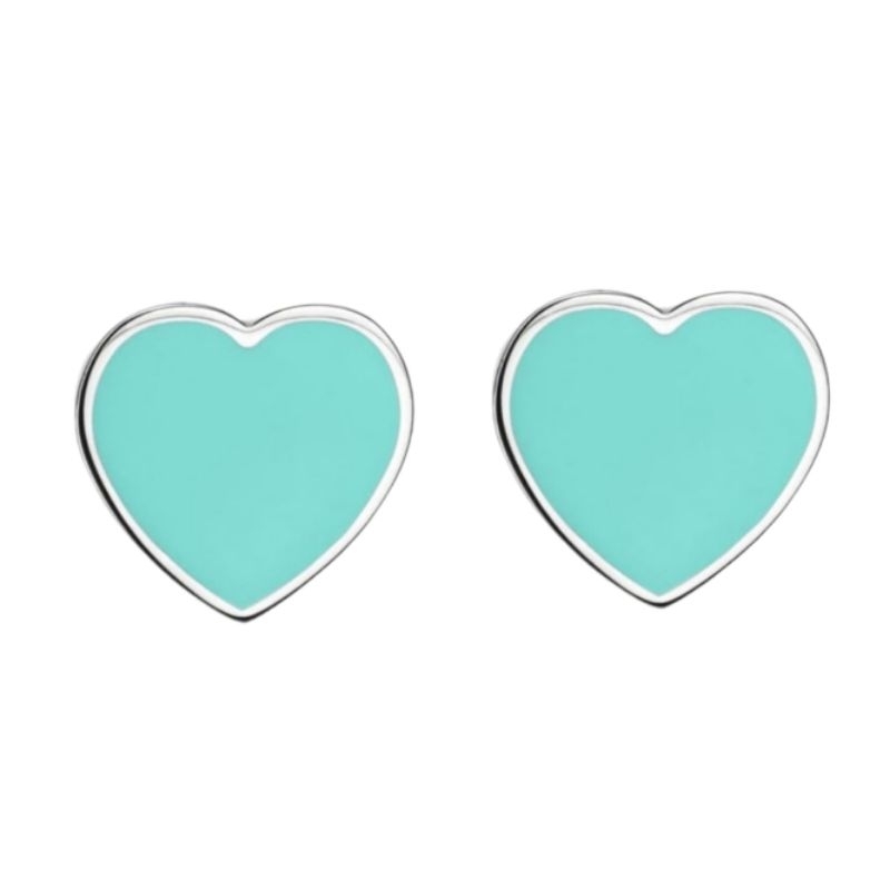 Anting Wanita Tusuk Model Love Hijau Tosca Berbahan Sold Sterling Silver (Perak 925) High Quality