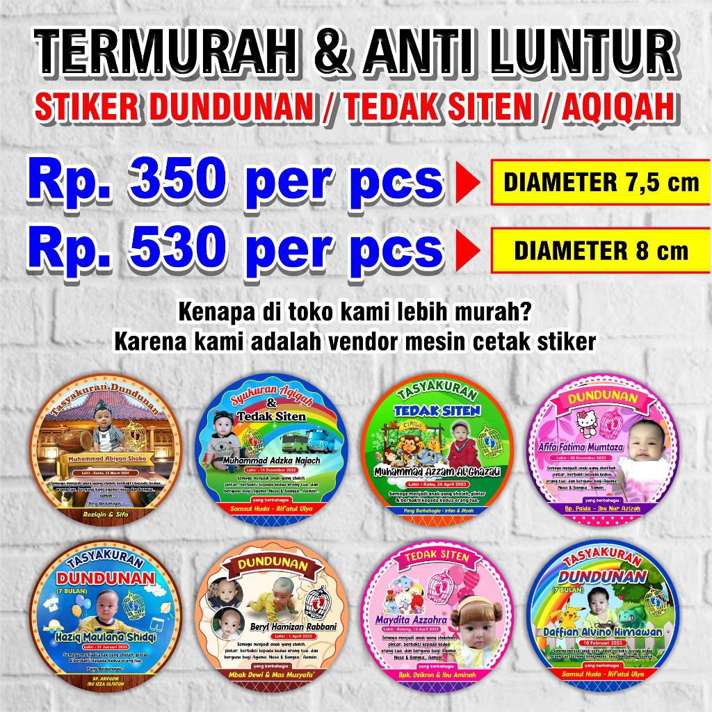 

Stiker Dundunan / Tedak Siten / Aqiqah (Anti Luntur)
