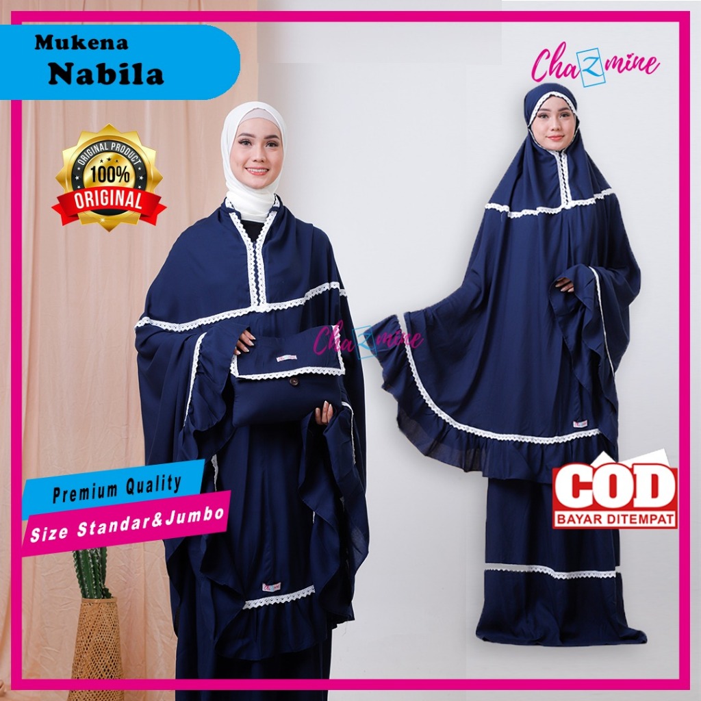 Mukena Dewasa 2 Fungsi Jumbo Standar Nabila Rayon Polos Premium Super Adem Mukenah Ponco Resleting D