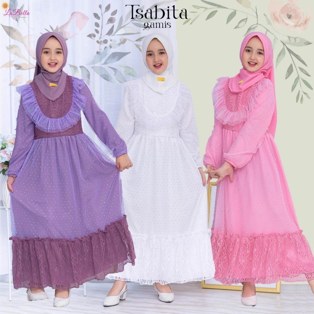 Labella TSABITA Baju Pesta Anak Gamis Brokat Set Jilbab Umur 5 6 7 8 9 10  Tahun