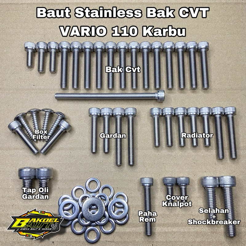 Baut Bak CVT Fullset VARIO 110 KARBU Baut L Stainless Anti Karat 100% Stainless Steel