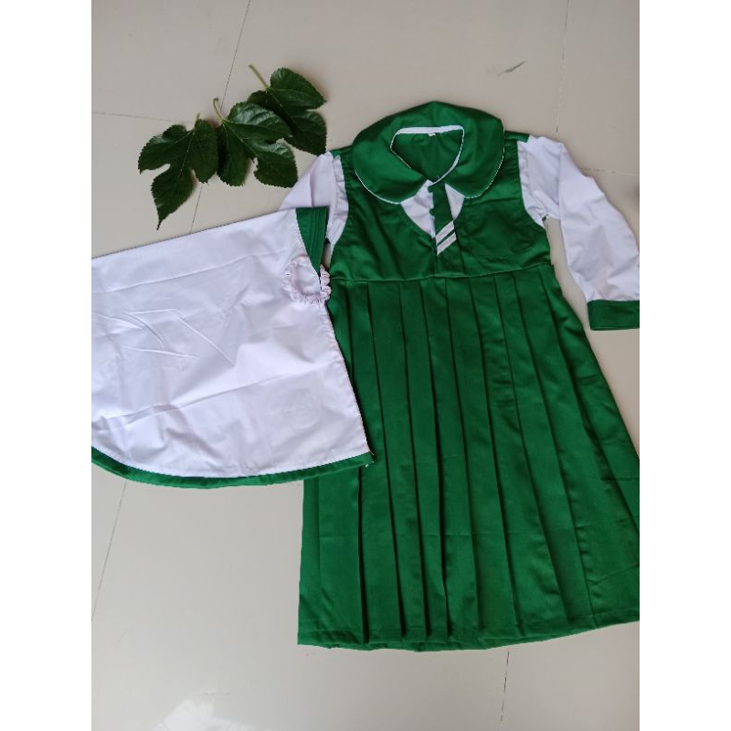 Seragam TK/PAUD muslimat gamis hijau putih