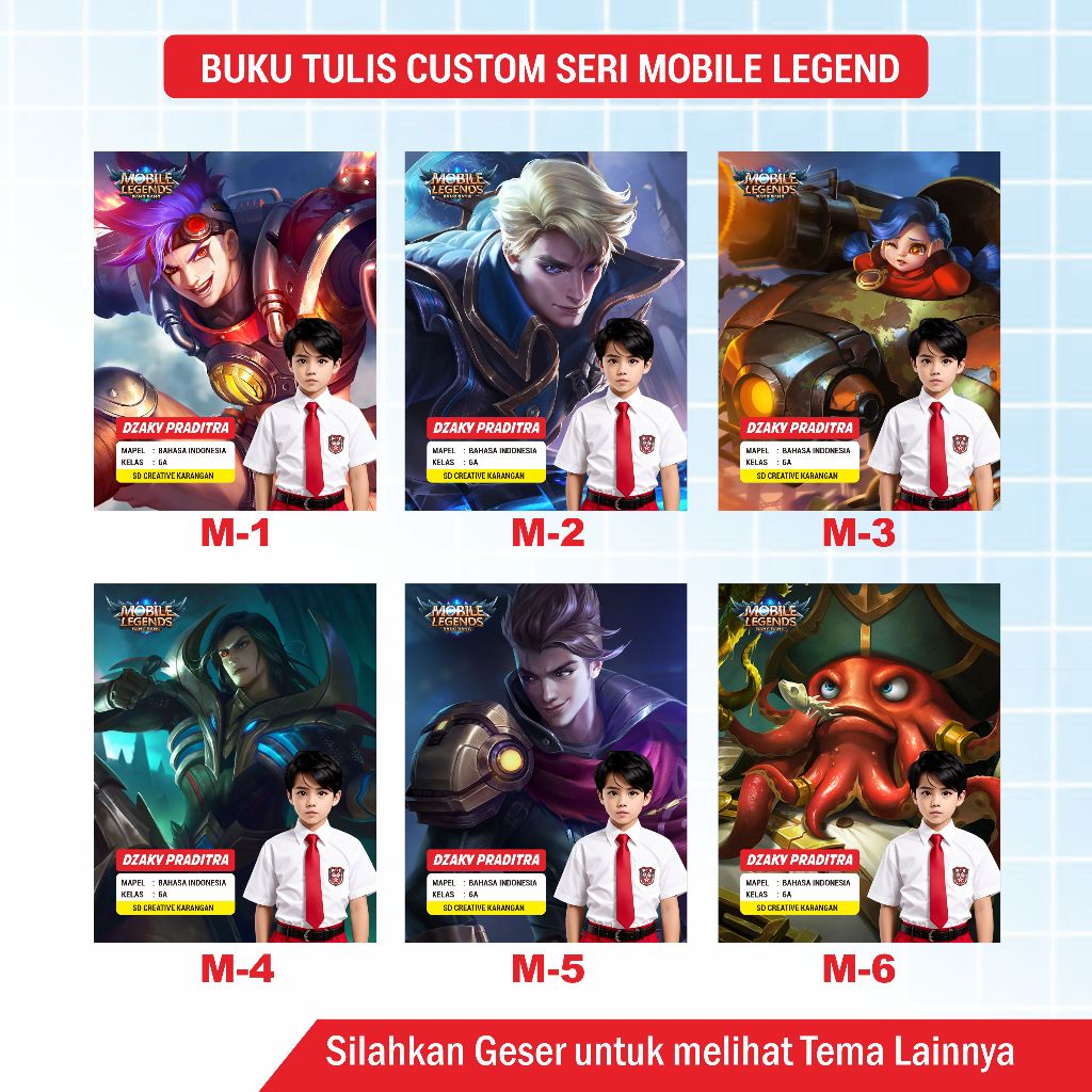 

BUKU TULIS CUSTOM SERI MOBILE LEGEND | BUKU TULIS CUSTOM NAMA, KELAS, MAPEL, FOTO| BUKU TULIS SEKOLAH CUSTOM | BUKU SIDU / VISION | BUKU TULIS FOTO ANAK | BUKU TULIS CUSTOM DESAIN | KWARTO A5 B5 BOXY CAMPUS BIGBOSS | GALAKSINOVA