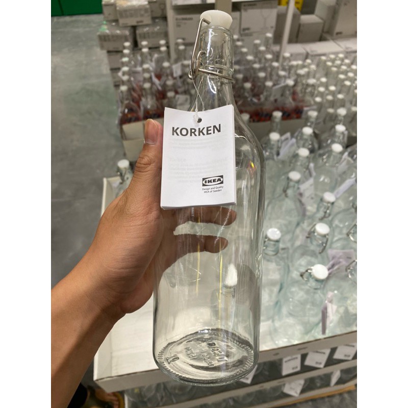 Botol kaca bening aesthetic [KORKEN] Glass Bottle dengan penutup ukuran 1 ltr 500ml 150ml