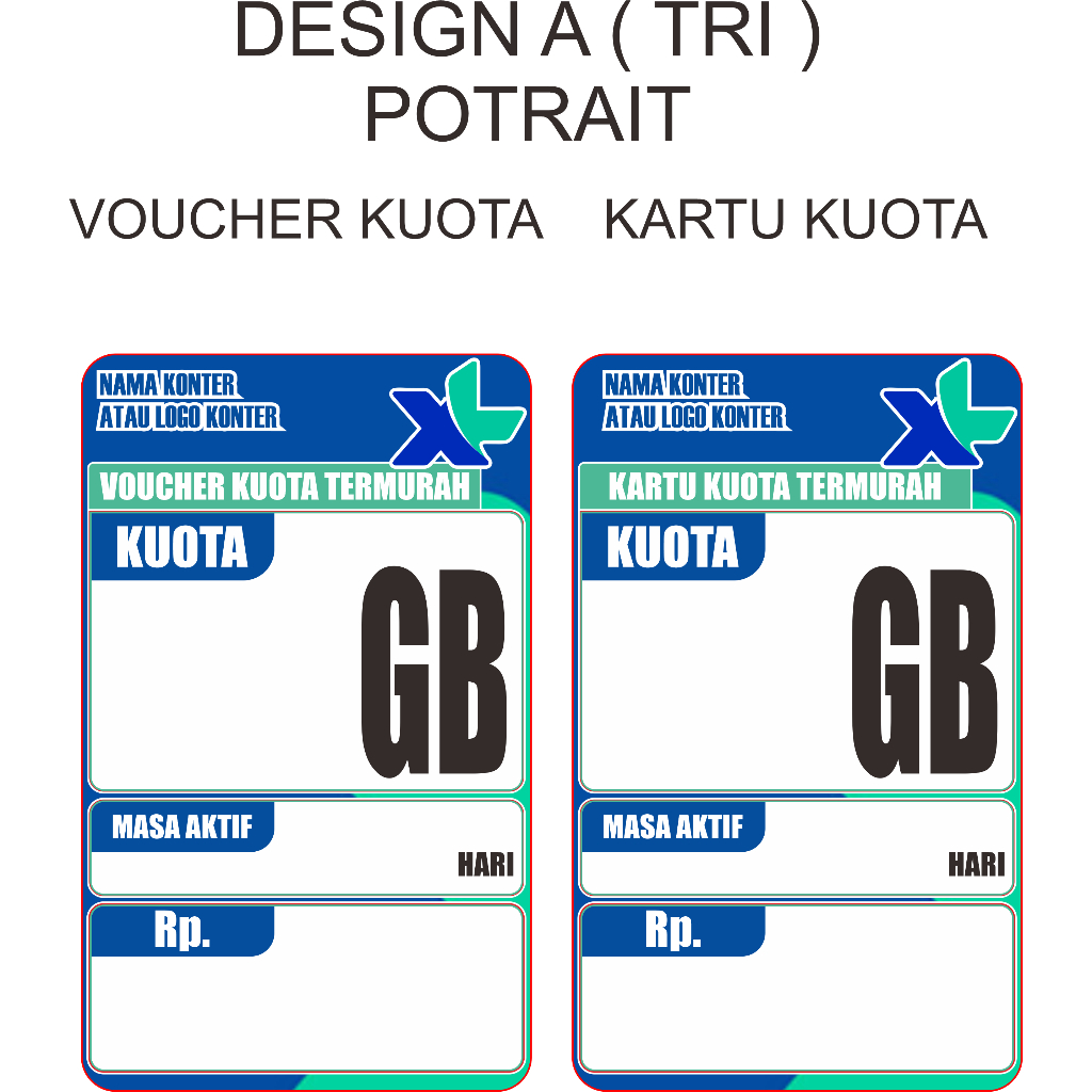 BAHAN TEBAL SEPERTI KTP - LABEL HARGA / PRICE TAG KONTER XL VOUCHER KUOTA / KARTU KUOTA PORTRAIT