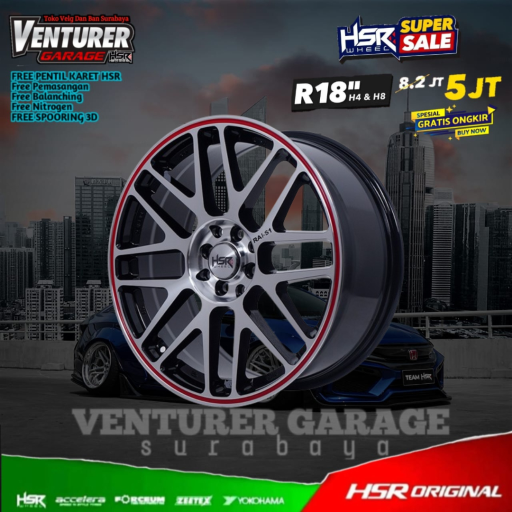 Promo Velg Mobil Ring18 hsr rais1 r18 4x100 & 4x114,3 velg racing ring 18 alves rocky raize