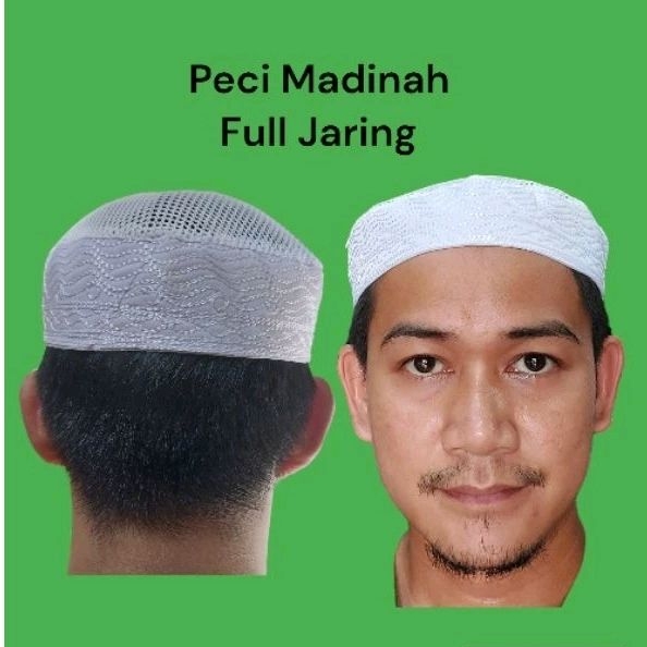 Peci Madinah Pendek 4cm Full Jaring I Peci Haji Putih
