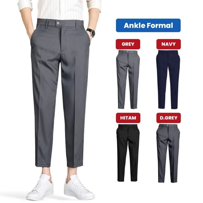 R&A Celana Panjang Ankle Pants Pria Cowok Semi SlimFit Formal Bahan Semi Wool