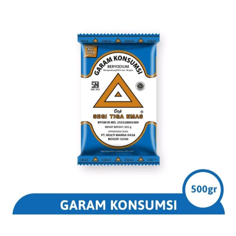 

Garam Konsumsi/ Garam Dapur SEGITIGA EMAS 500 gr Exp Des 2026