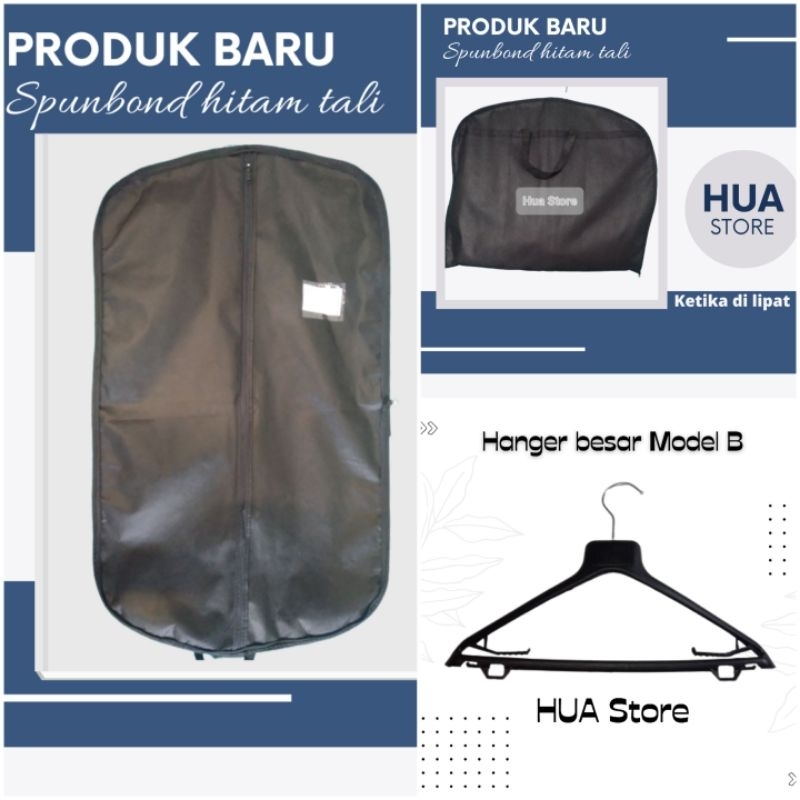1 Set Cover Jas dan Hanger Jas / Cover Jas Spunbond hitam tali & Hanger B / sarung jas / hanger