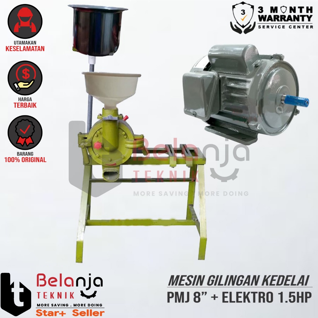 Mesin Gilingan Kedelai Tahu 8 Inch PMJ dan Elektro Motor 1.5HP 1 Phase 4 Pole
