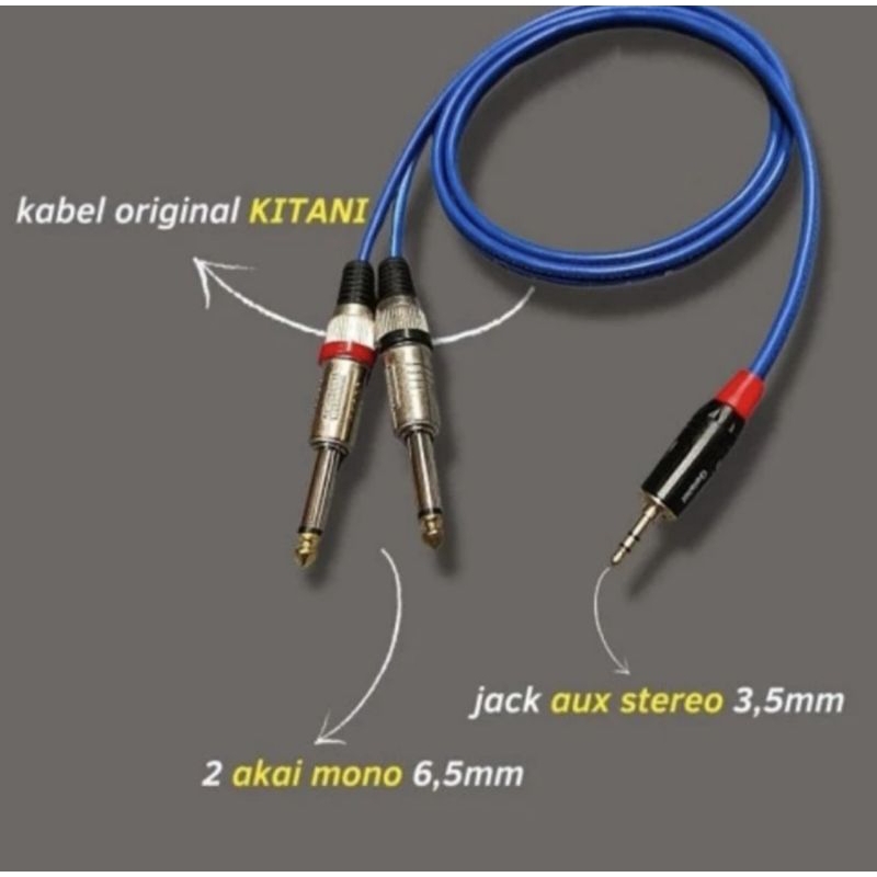 Kabel Jack Audio Mini Stereo 3.5mm to 2 akai mono 6.5mm panjang 50cm