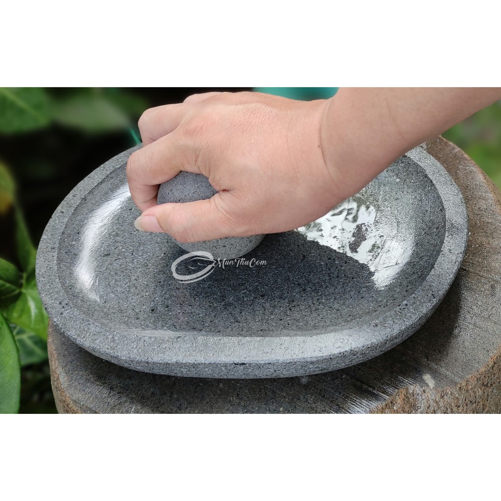 Cobek Gillingan Cabe Padang Batu Kali Pori Lado  Sumatera 30cm + Ulekan Bulat Telur