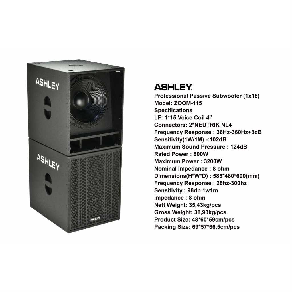 SPEAKER SUBWOOFER PASIF ASHLEY ZOOM 115 ZOOM115 ORIGINAL 15 INCH
