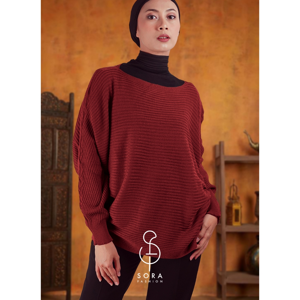 Premium Jumbo Sweater Rajut Wanita Batwing Oversize Pakaian Lengan Panjang Tebal Outer Polos Switer 