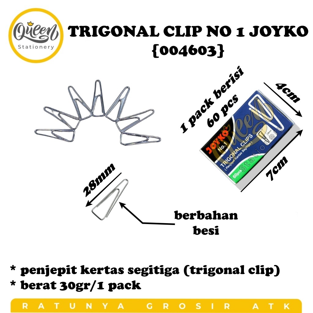 

1 PAK TRIGONAL CLIP NO 1 JOYKO (004603) - KLIP PENJEPIT KERTAS PAPER