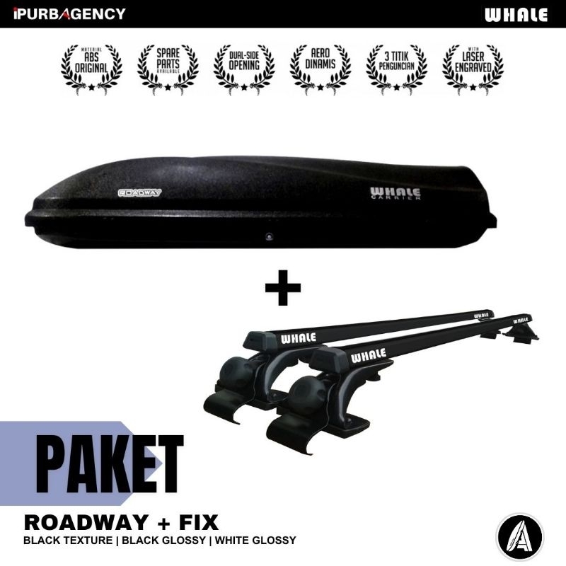 Paket Whale Roof box Roadway + Cross bar Fix Jepit Pintu: Universal