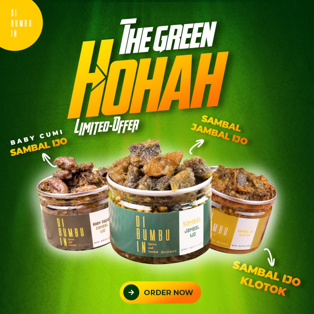 

Paket Sambal The Green ( sambal cumi ijo , sambal ijo klothok dan sambal jambal ijo )