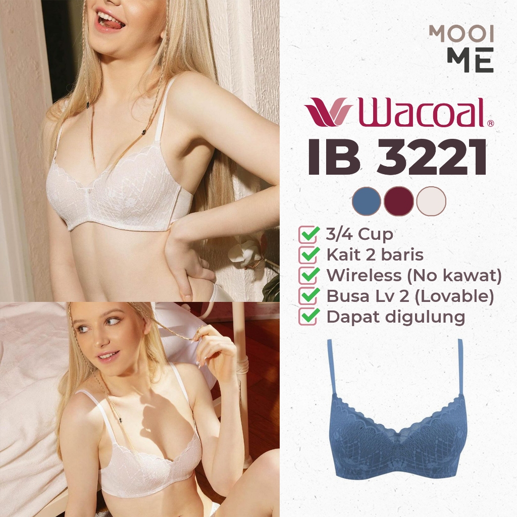 Wacoal Mood IB 3221 Travel Bra 3/4 Cup Wireless (Tanpa Kawat) Busa Sedang Renda (Lace) Lv 2 Lovable