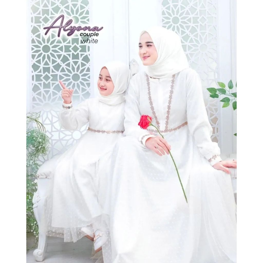 GAMIS PASANGAN IBU DAN ANAK GAMIS LEBARAN TERBARU 2024 GAMIS PUTIH COUPLE MOM & KIDS ALYONA DRESS GA