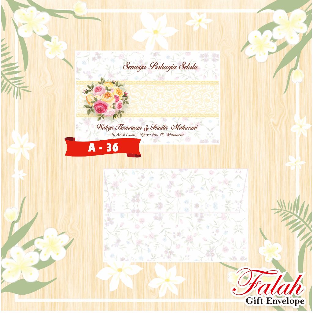 

Amplop Kondangan sudah isi nama per box isi 50 lembar motif Falah A 36