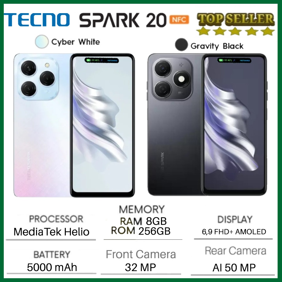 Tecno Spark 20 Pro PLus 8/256 GB | Spark 20 Pro 12/256 GB | Spark 20 NFC | Spark 20c NFC  8/256 8/128 4/128 Ram 8GB +8GB* / 4GB+4GB Rom 256gb 128gb Garansi Resmi-6