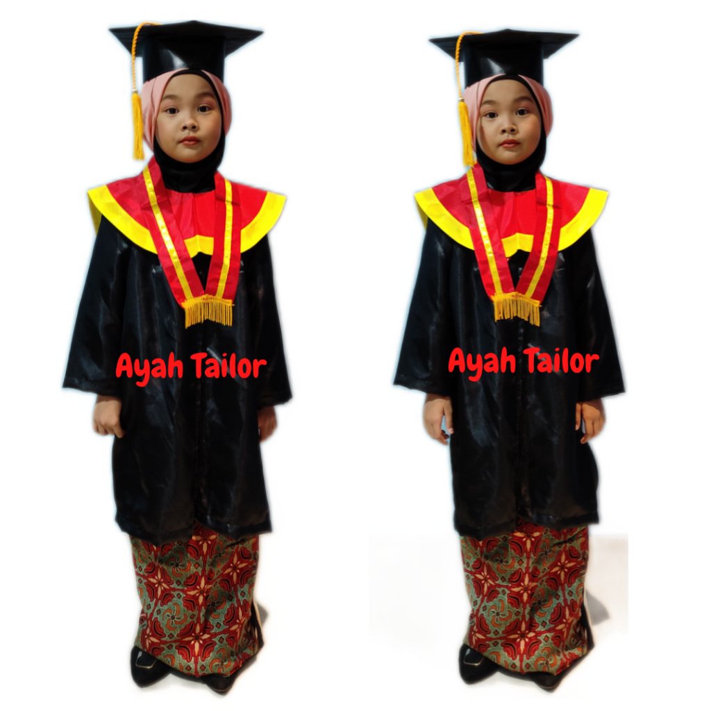 JUBAH TOGA ANAK TK PAUD MERAH LIST KUNING