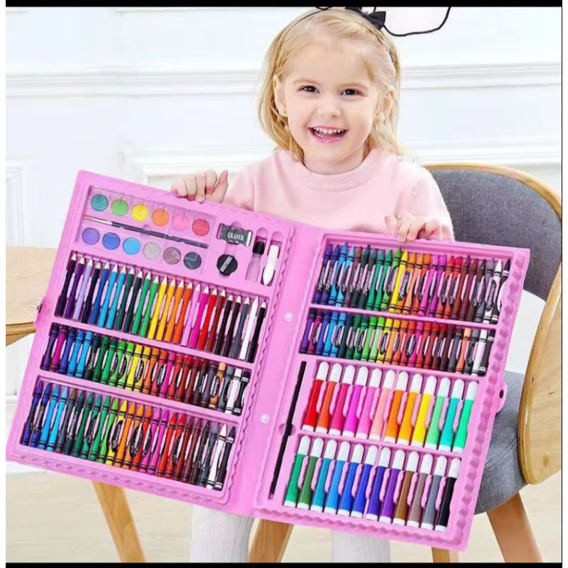 

art rayon set 168pcs pensil warna super mega art set anak lukisan stationery melukis/crayon Art set isi 168 pcs spidol crayon/ pensil set menggambar